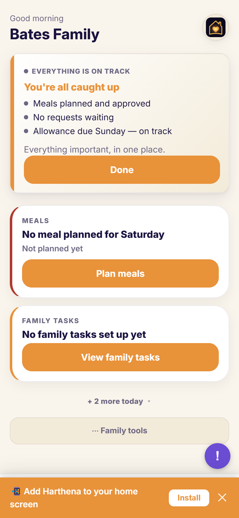 Parent dashboard view